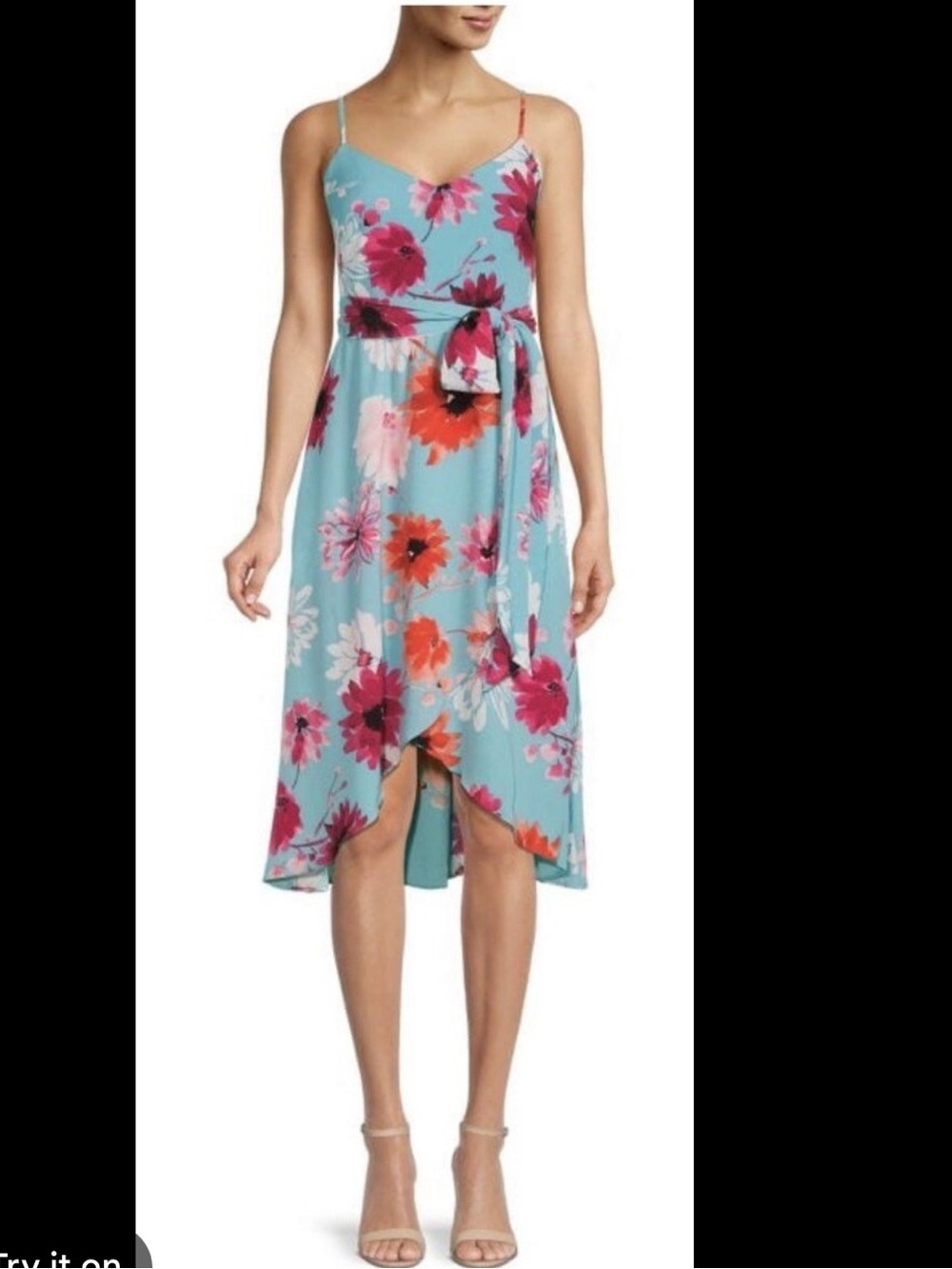 Vince Camuto Aqua Floral High-Low Tie-Waist Skirt Dress